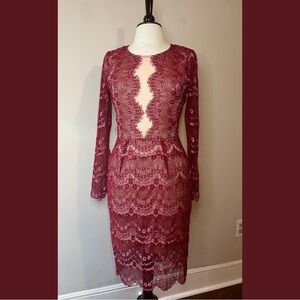 Charlotte Russe Burgundy Lace Long Sleeve Dress